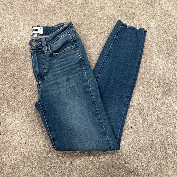 Paige Women's Hoxton Ankle Skinny Jean Light Wash Distressed Hem‎ Size 24 - Picture 1 of 11